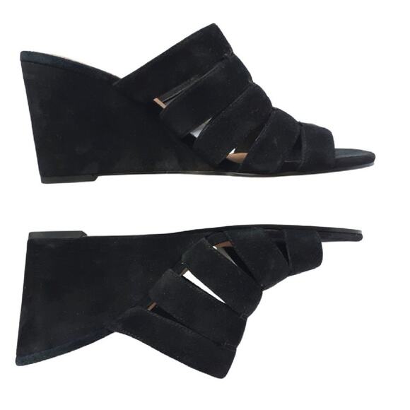 Halogen Annabelle Suede Slide Wedge Sandals Black Slip On Casual Open Toe - Picture 3 of 10